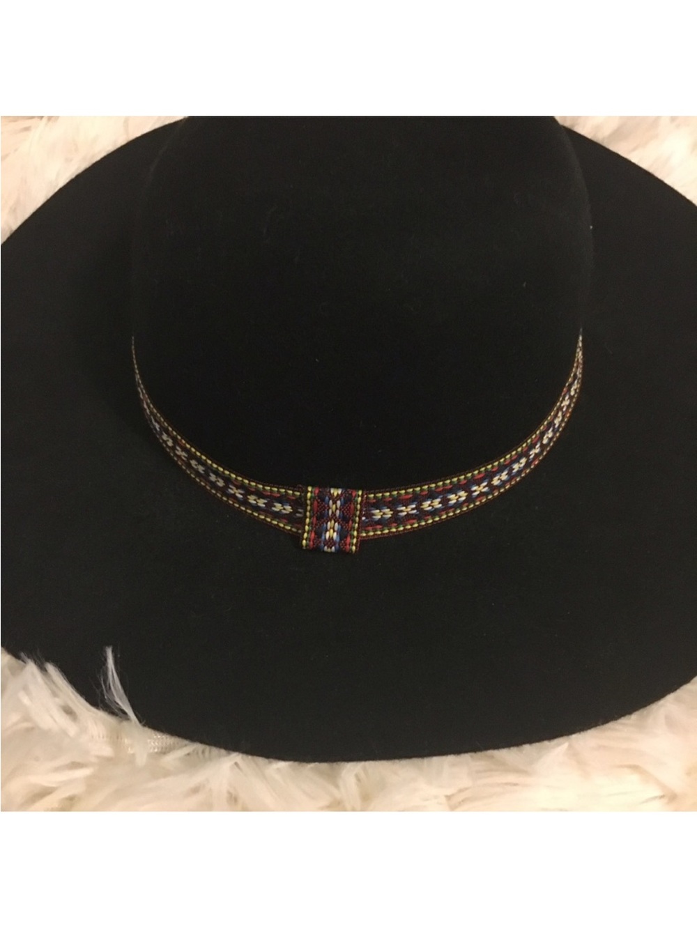 World Market // Wide Brim Black Wool Felt Boho Hat with Embroidered Band - Picture 5 of 5